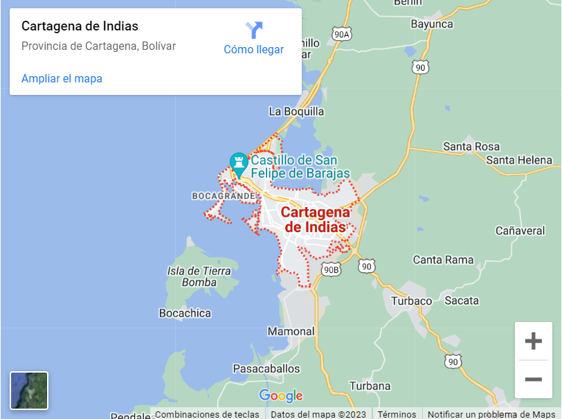 imagen de un mapa geografico de google maps de la ciudad de cartagena.